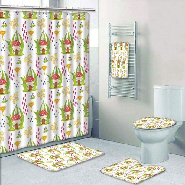 Cartoon World Map Shower Curtain Toilet Cover Rug Bath Mat Contour Rug Set Cartoon World Map Shower Curtain Toilet Cover Rug Bath Mat Contour Rug Set